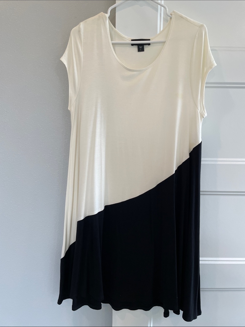 Karen Kane Ivory and Black Diagonal Colorblock Mini Dress